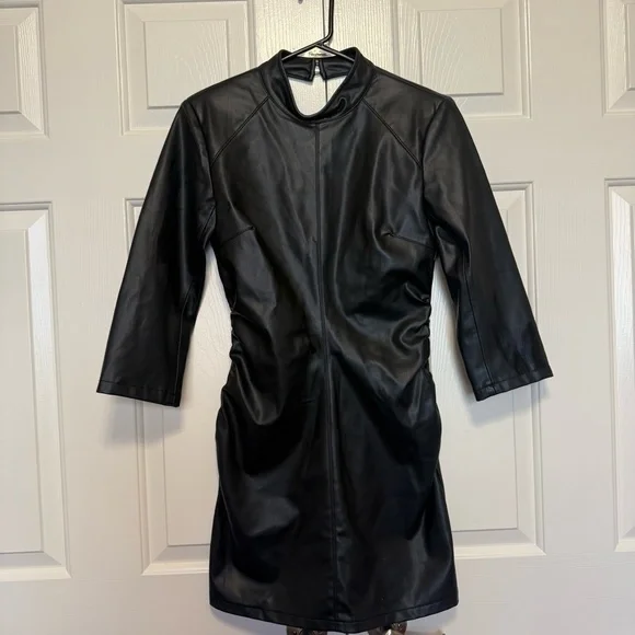 Zara Faux Leather Cutout‑Back Mini Dress – Black, Size S - Picture 5 of 6